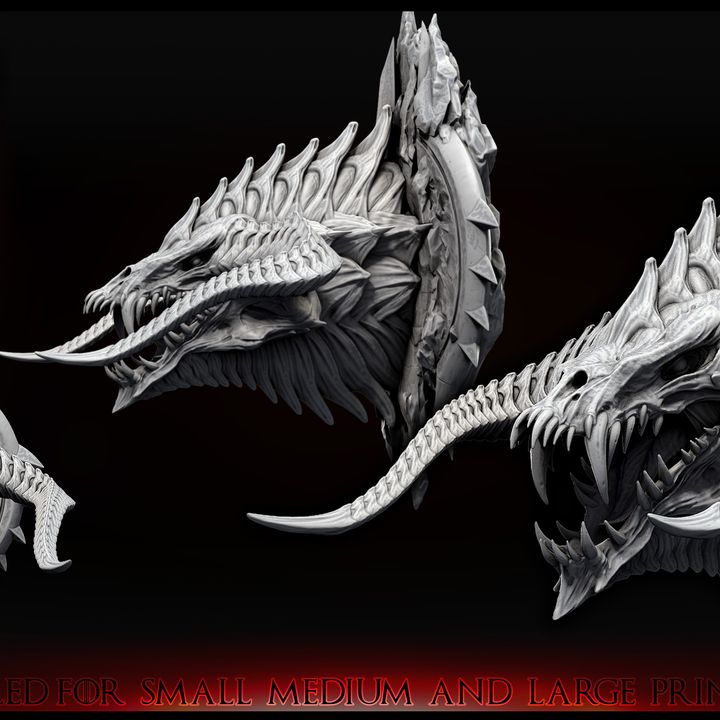 3D Printable Black Dragon (Mounted Head 1 of 5 prismatic dragons